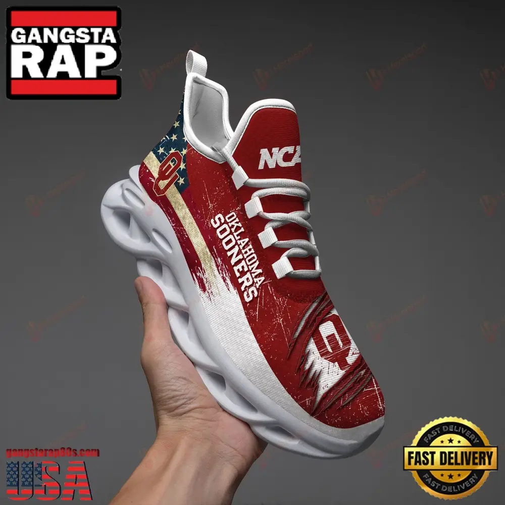 NCAA [Hot Sale] Oklahoma Sooners American Flag Unique Design Max Soul Shoes Running Sneakers - Image 3